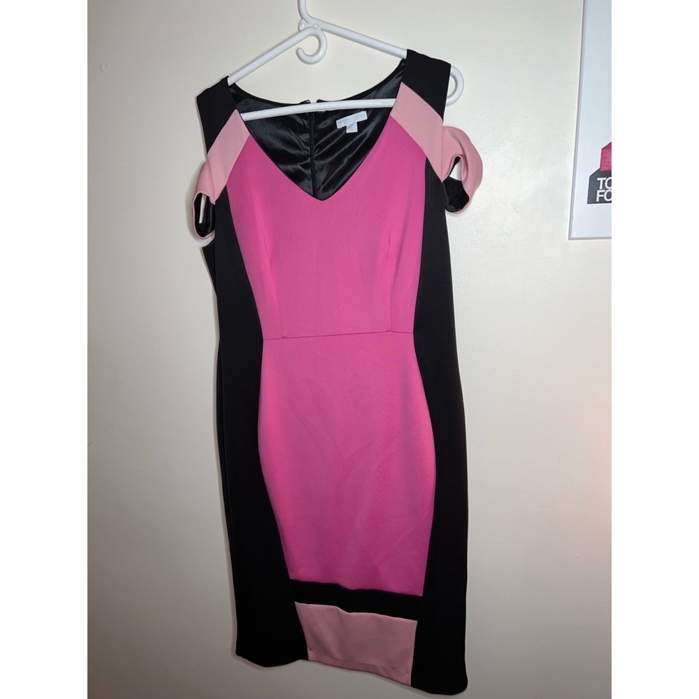 New York & Company Pink and Black Contour cold shoulder bodycon dress Size L